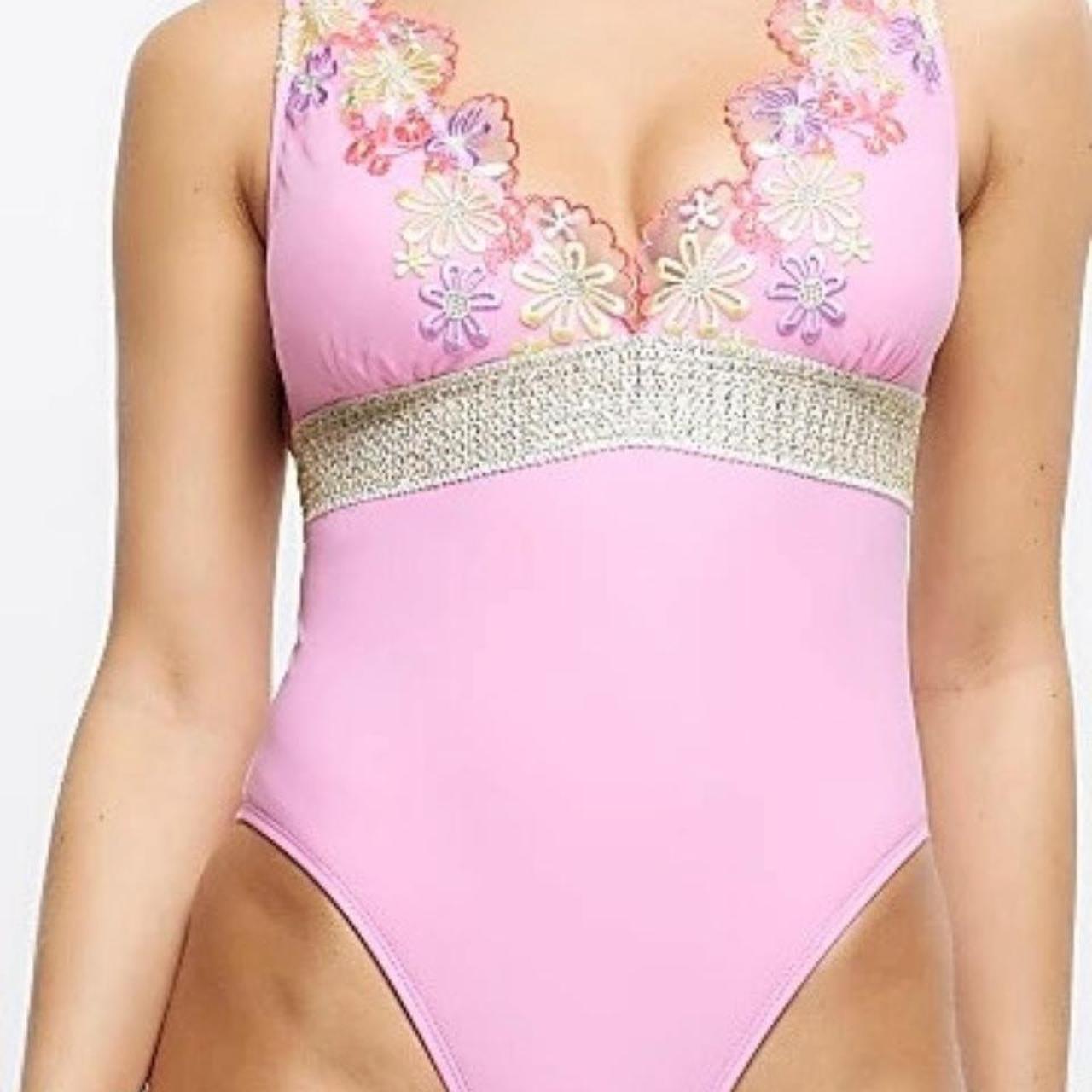 River Island lace trimmed plunge swimsuit