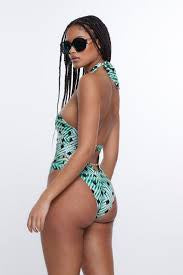 River Island Green Knot Printed Belted Swimsuit - The Birdcage