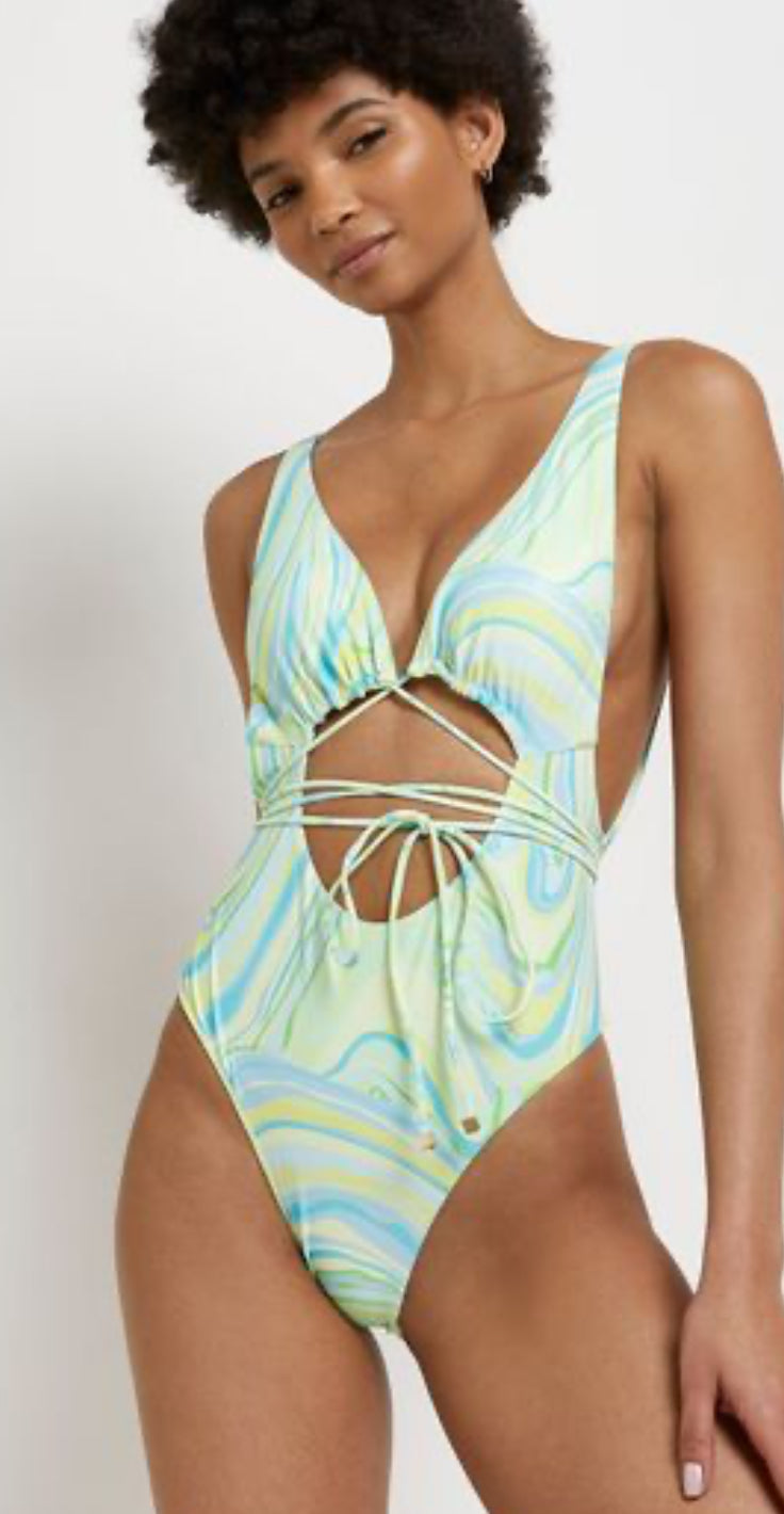 River Island Green Bright Strappy Wrapover Swimsuit - The Birdcage