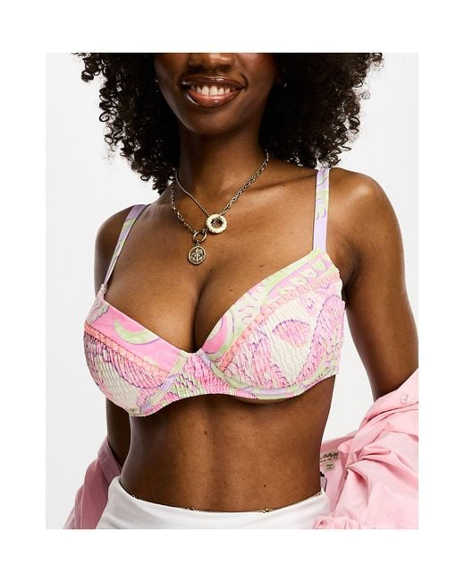 River Island Fuller Bust Pink Paisley Print Underwired Bikini Top - The Birdcage