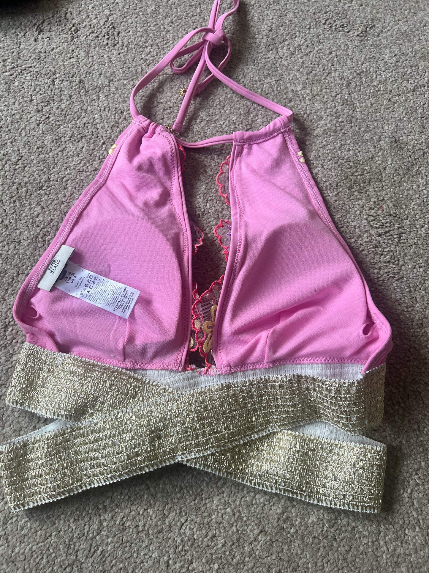 River Island embroidered bikini top