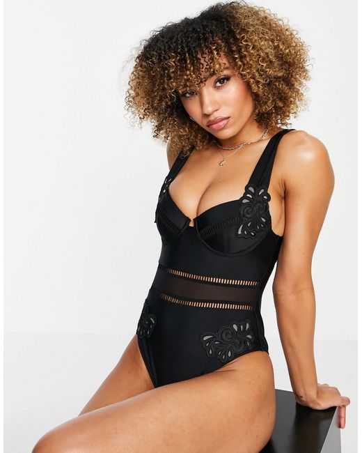 River Island Floral Applique Lace Swimsuit