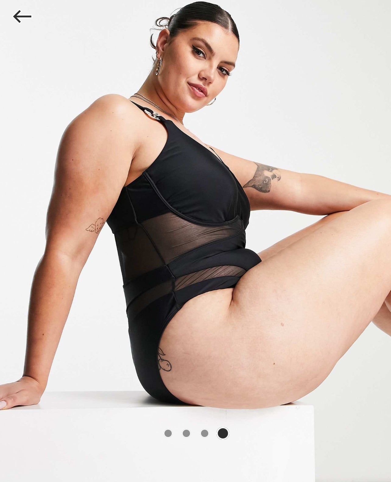 River Island Plus Underwire Mesh Detail Swimsuit in black