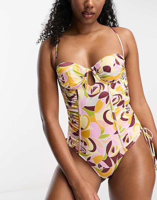 River Island printed ruched balconette swimsuit