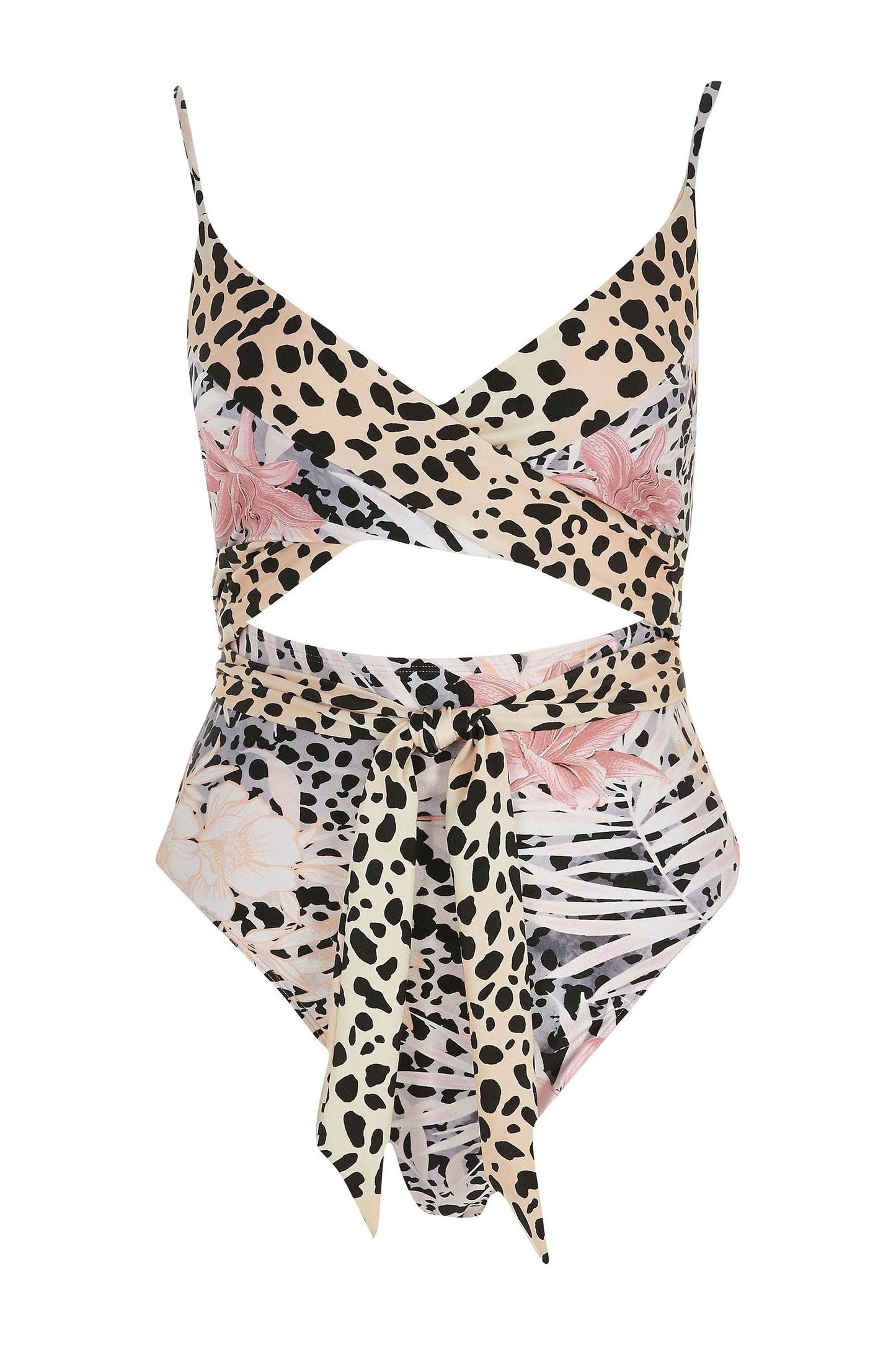 River Island Leopard Floral Print Wrap Tie Swimsuit