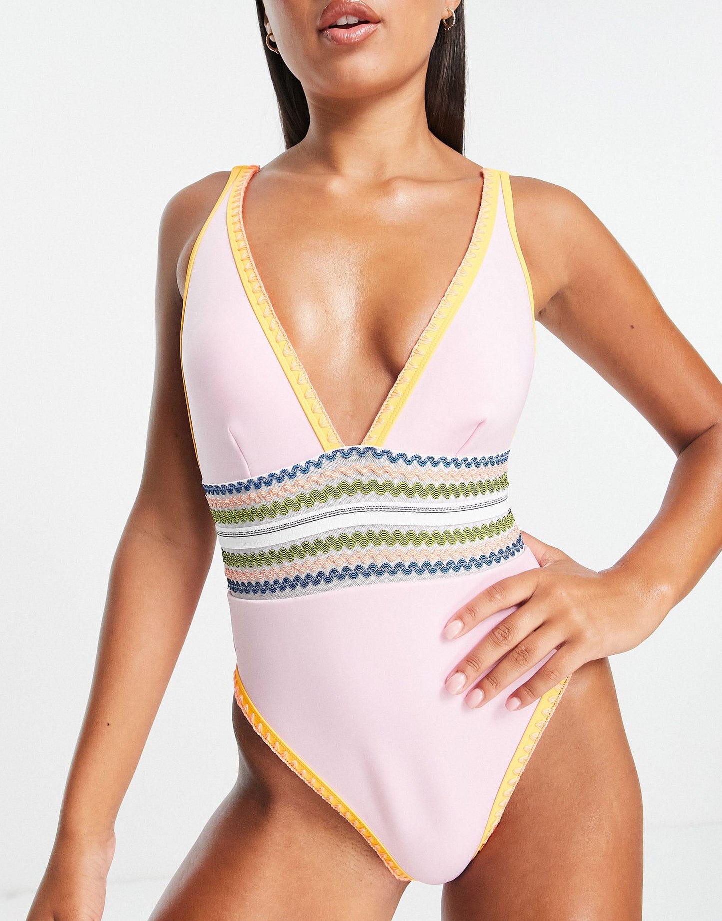 River Island Plunge Embroidered Swimsuit