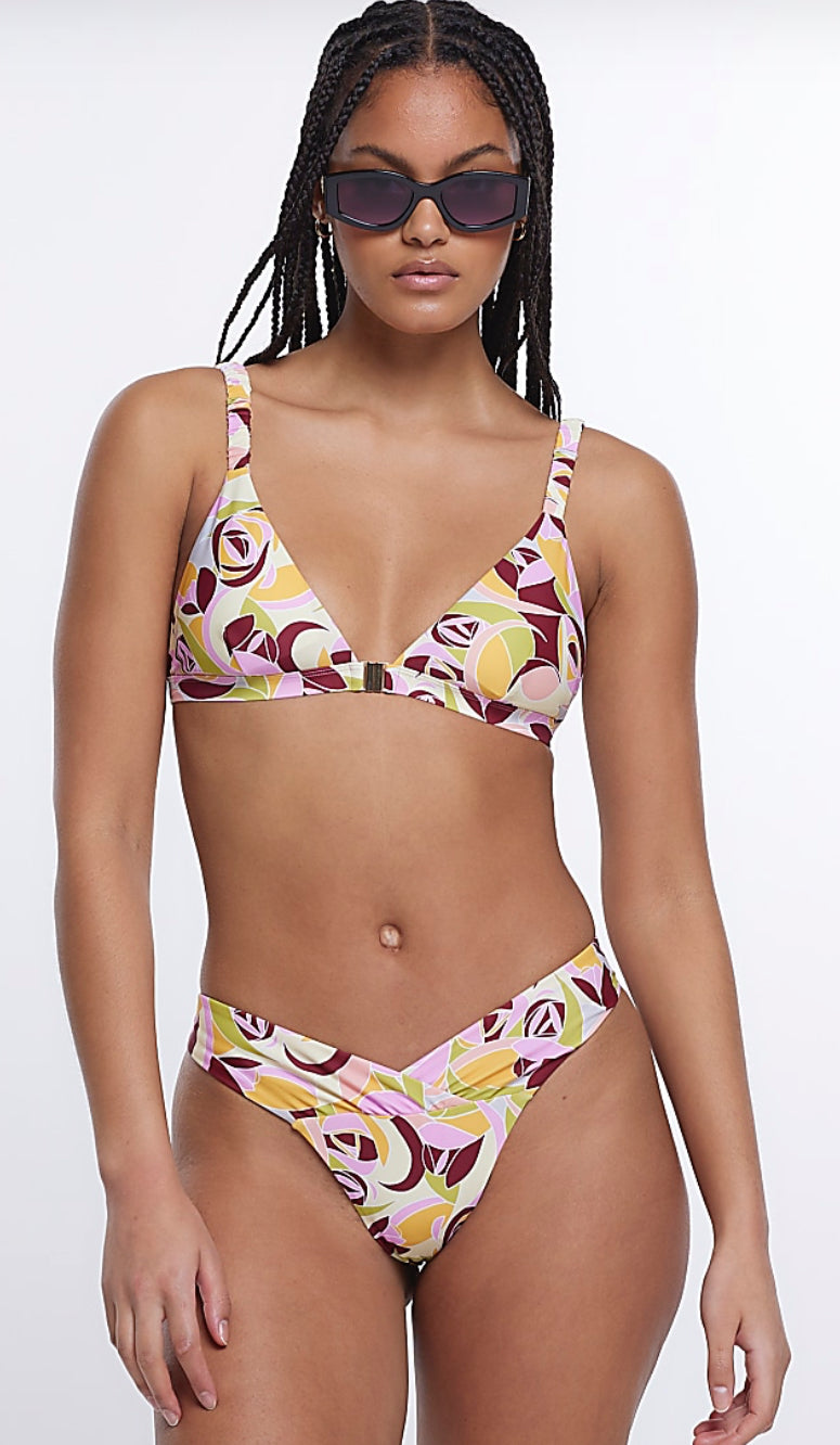 River Island Pink Abstract Triangle Bikini Top - The Birdcage