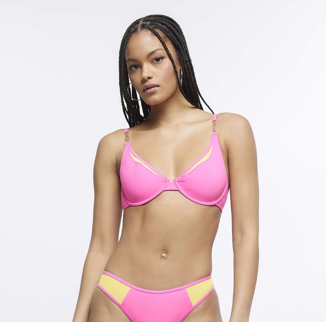 River Island Womens Plunge Bikini Top - Pink Mesh Detail - The Birdcage