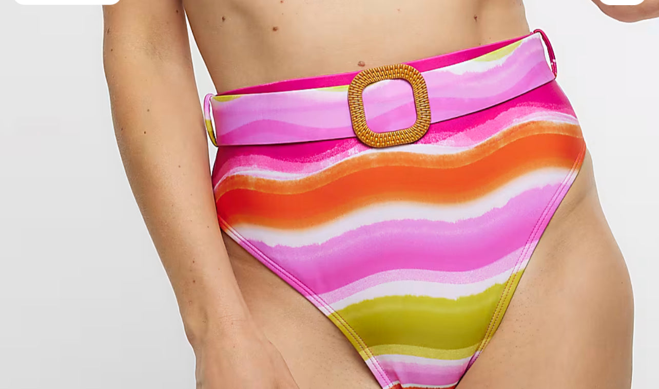 River Island Pink Stripe High Waisted Bikini Bottoms - The Birdcage