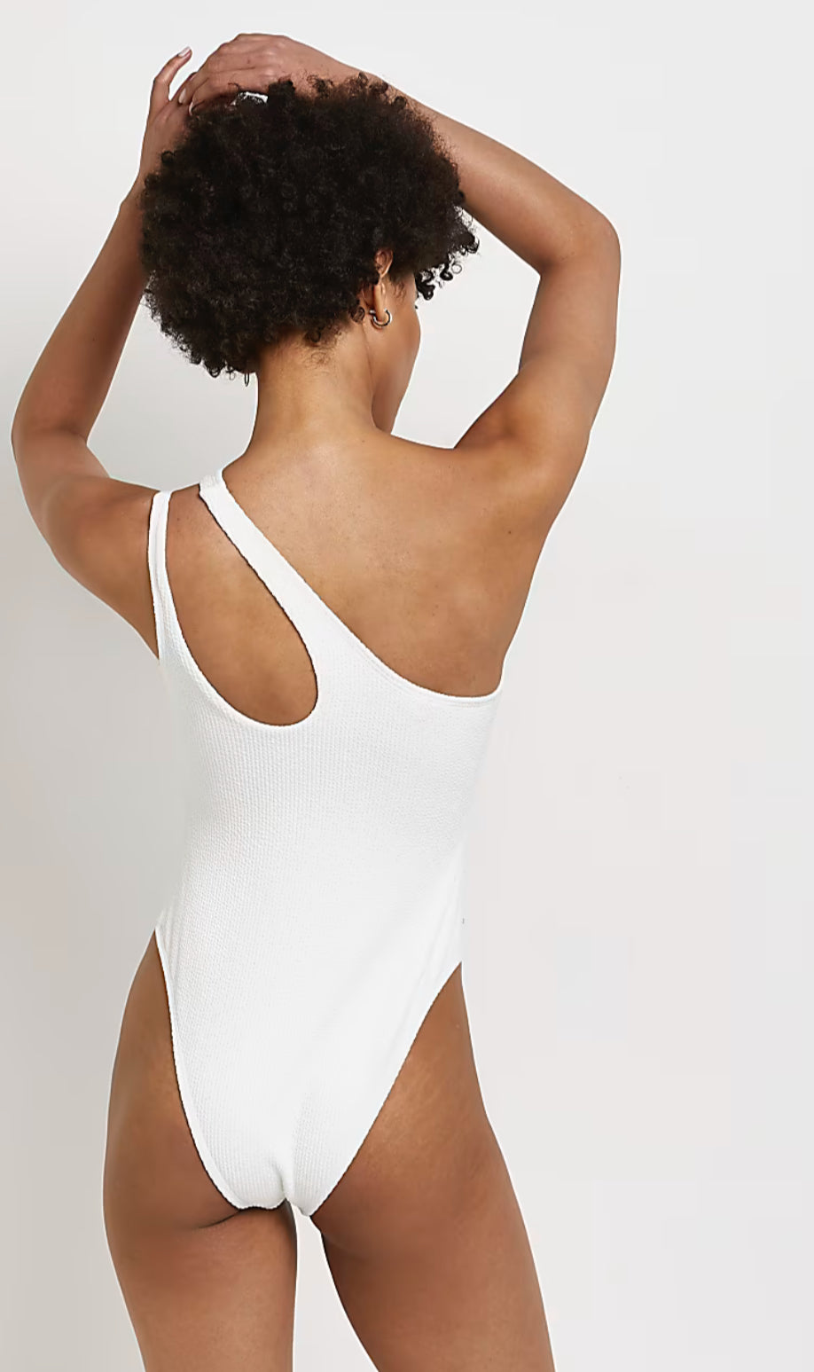 River Island White Textured One Shoulder Swimsuit