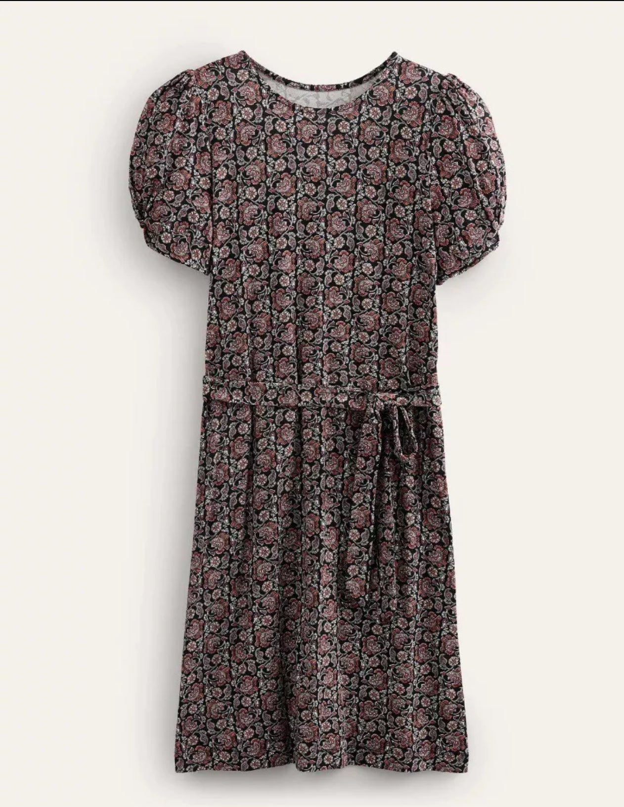 BODEN Knot Detail Jersey Mini Dress - Black Block Paisley - The Birdcage
