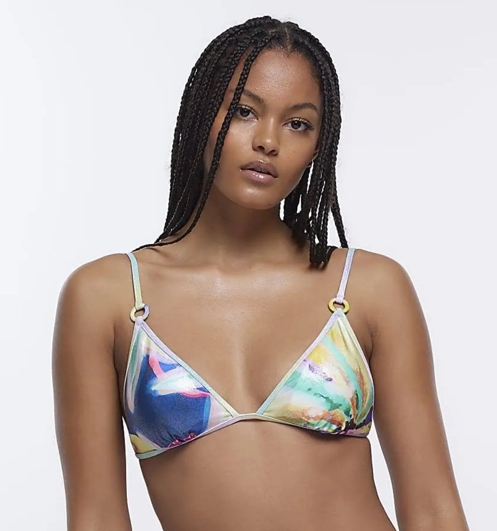 River Island tropical floral print reversible triangle bikini top in purple - The Birdcage