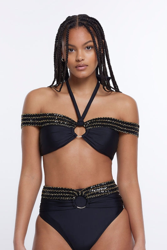 River Island Black Off Shoulder Elastic Bandeau Bikini Top - The Birdcage