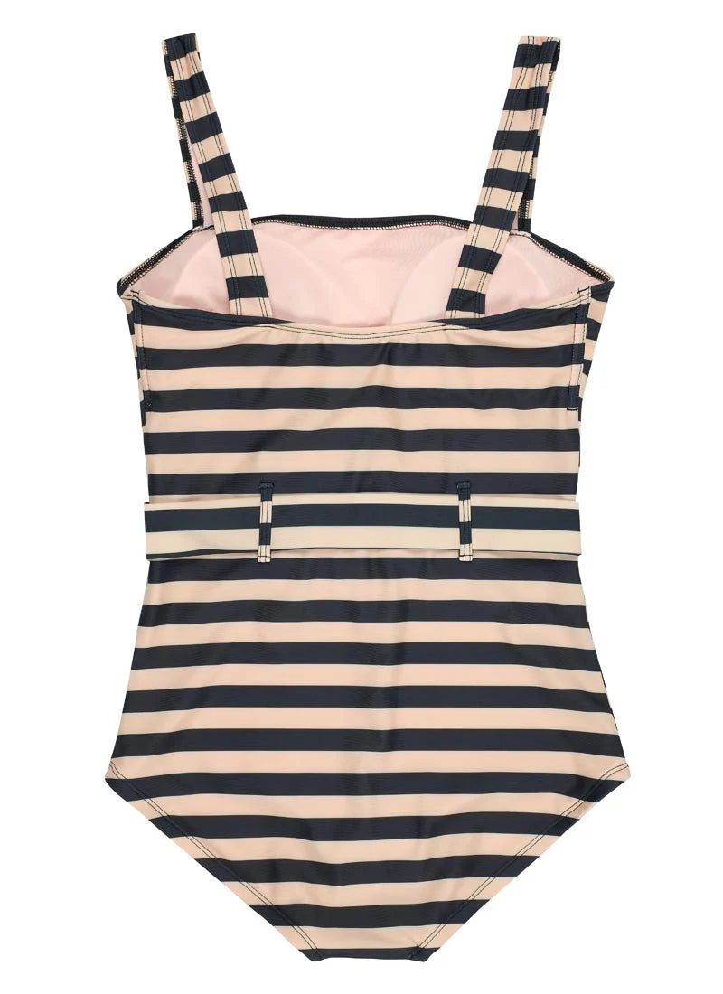 Fonda Stripe Square Neck Belted Swimsuit - The Birdcage