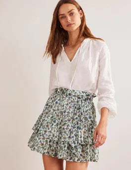Boden Tie-Waist Crinkle Mini Skirt