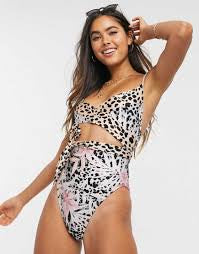 River Island Leopard Floral Print Wrap Tie Swimsuit