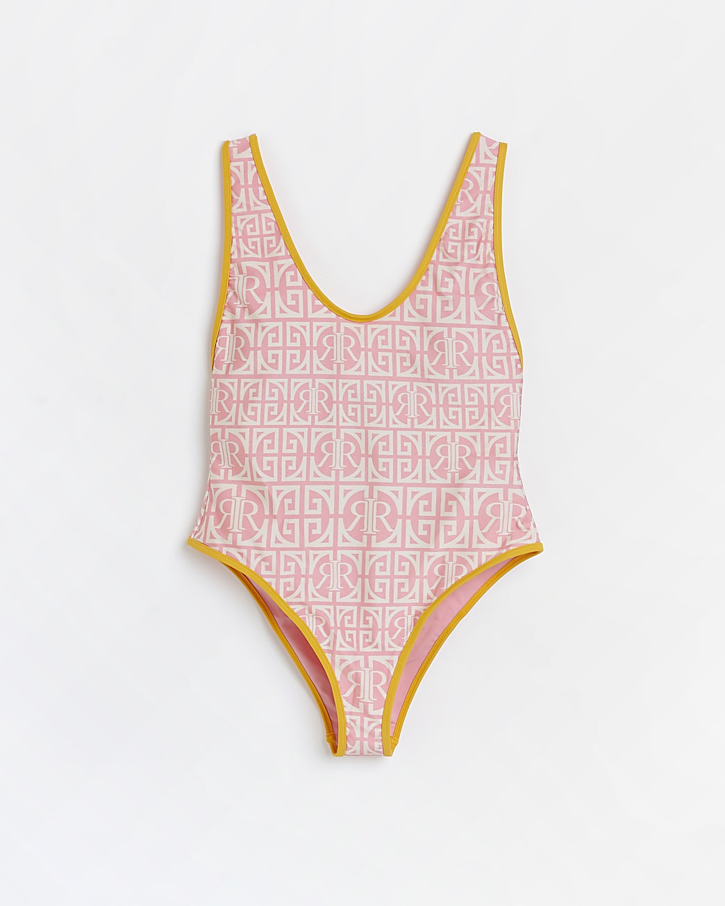 River Island Pink RI Monogram Print Swimsuit