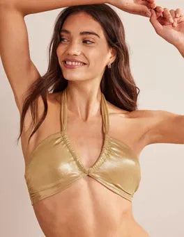 Boden Gather Halter Bikini Top - Gold