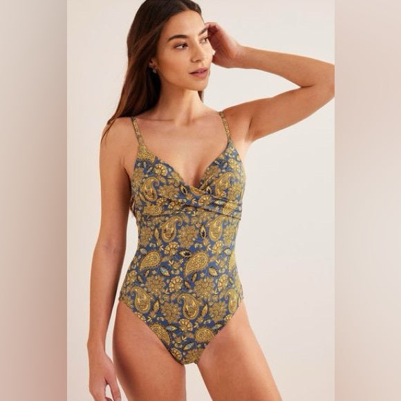 Boden Capri Cup-size Swimsuit - blue gold