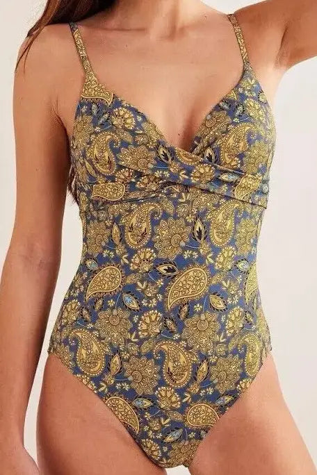 Boden Capri Cup-size Swimsuit - blue gold
