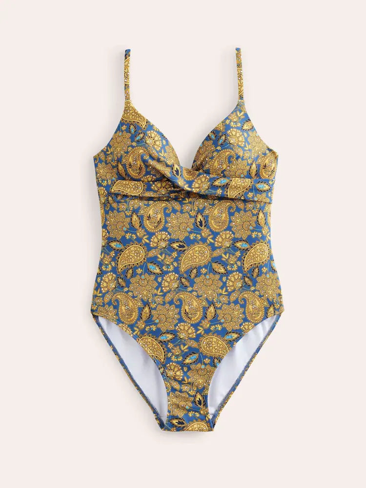 Boden Capri Cup-size Swimsuit - blue gold