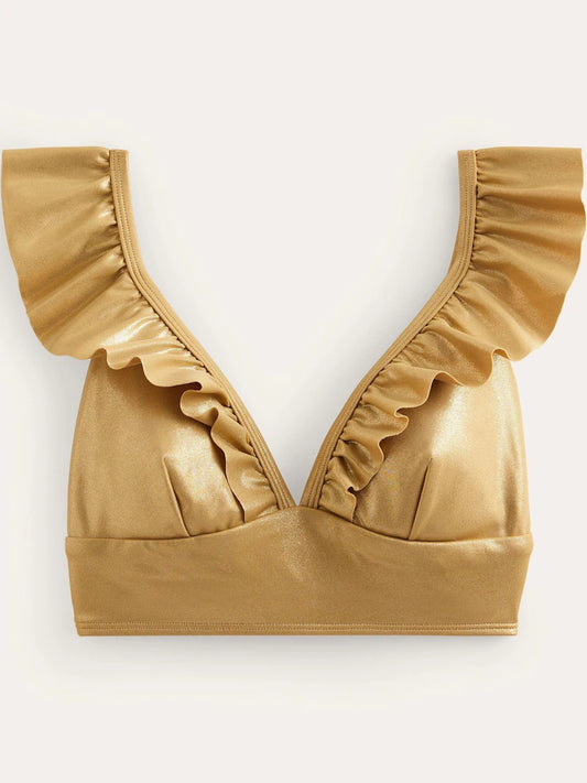 Boden Gold Palermo Ruffle Bikini Top