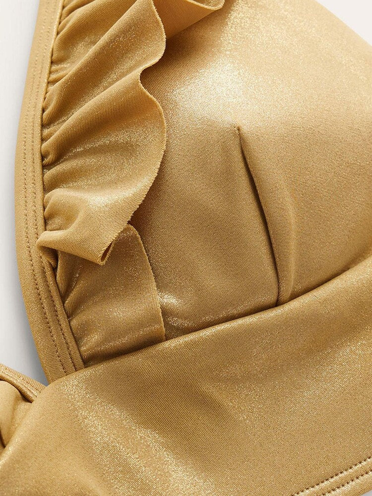 Boden Gold Palermo Ruffle Bikini Top
