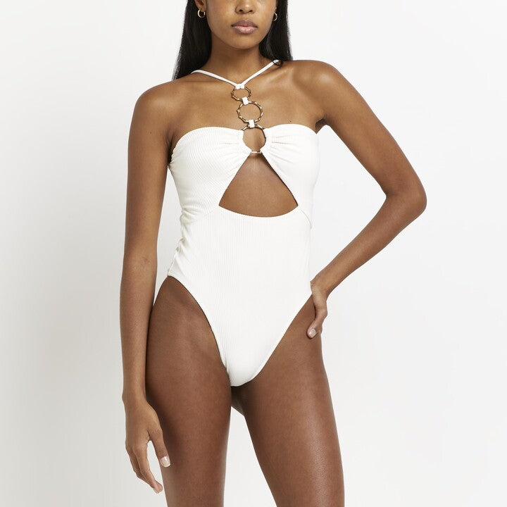 River Island Ribbed Cut Out Swimsuit