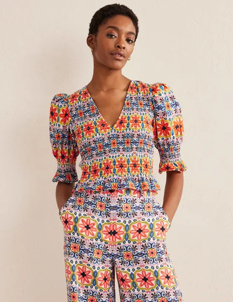 BODEN Smocked Bodice Crop Top - The Birdcage