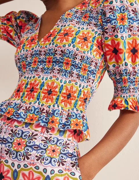 BODEN Smocked Bodice Crop Top - The Birdcage