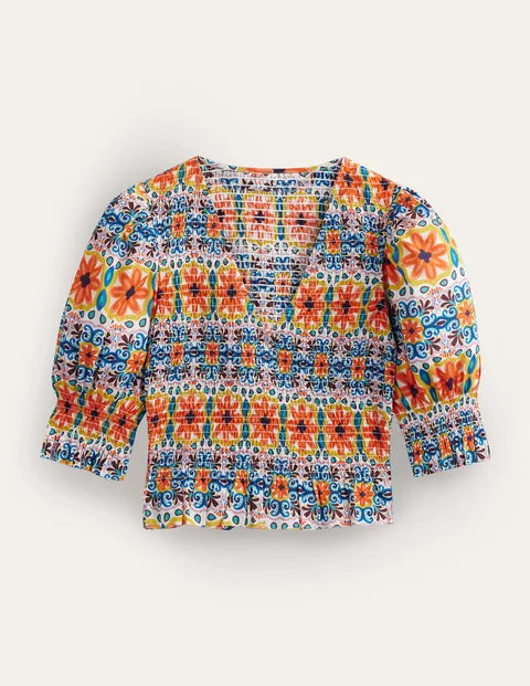 BODEN Smocked Bodice Crop Top - The Birdcage