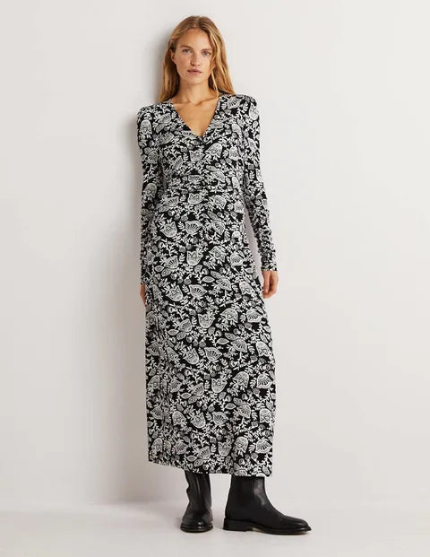 BODEN Ruched Jersey Midi Dress - The Birdcage