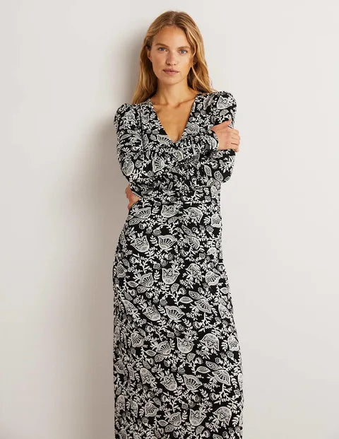BODEN Ruched Jersey Midi Dress - The Birdcage