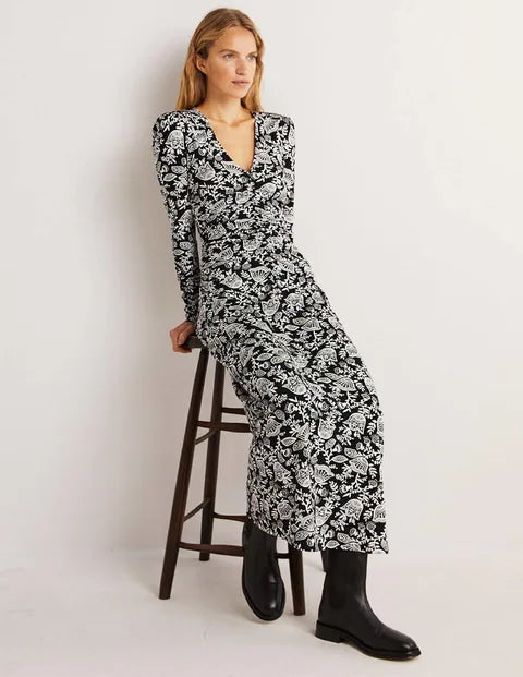 BODEN Ruched Jersey Midi Dress - The Birdcage