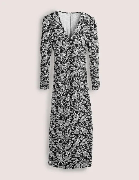 BODEN Ruched Jersey Midi Dress - The Birdcage