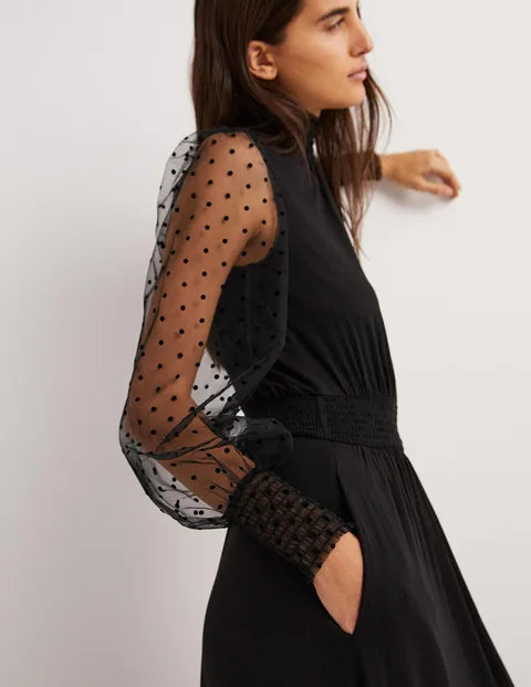 BODEN Black Tulle Sleeve Midi Party Dress - size 6 or 10 or 10 petite - The Birdcage