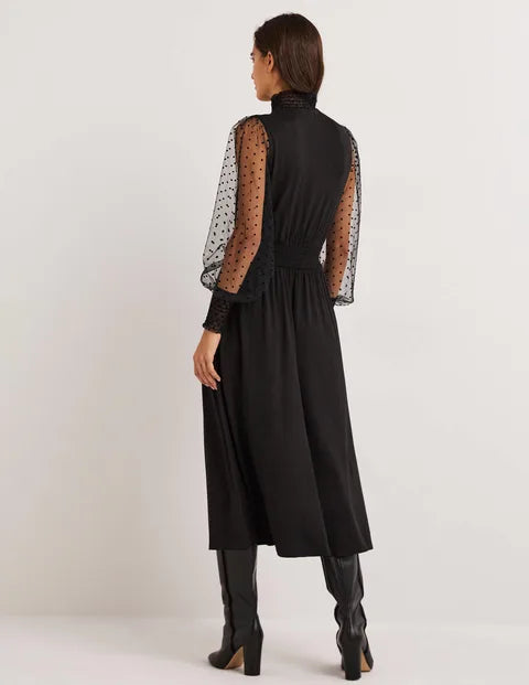 BODEN Black Tulle Sleeve Midi Party Dress - size 6 or 10 or 10 petite - The Birdcage