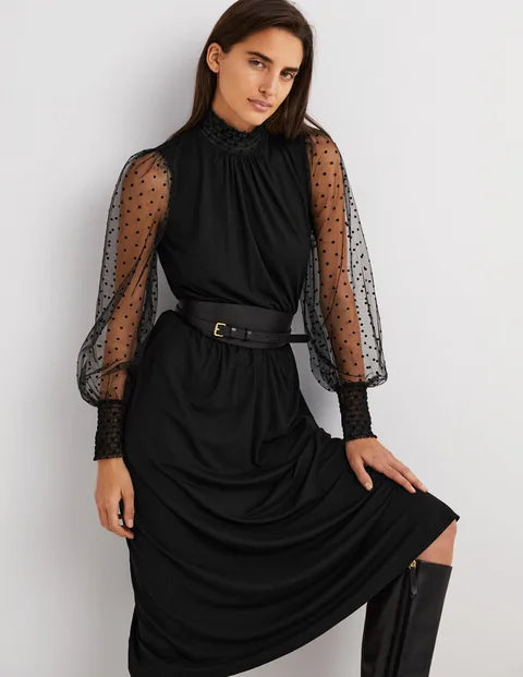 BODEN Black Tulle Sleeve Midi Party Dress - size 6 or 10 or 10 petite - The Birdcage