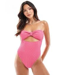 River Island Textured Bandeau Swimsuit