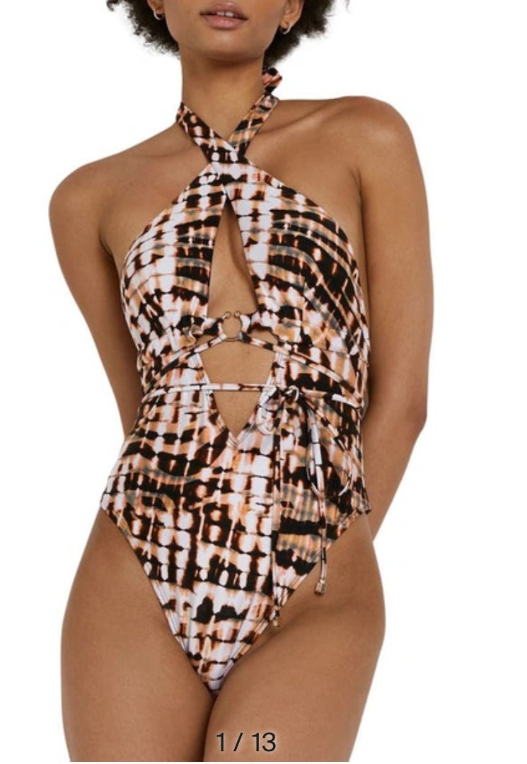 River Island Halter Neck Animal Print Swimsuit