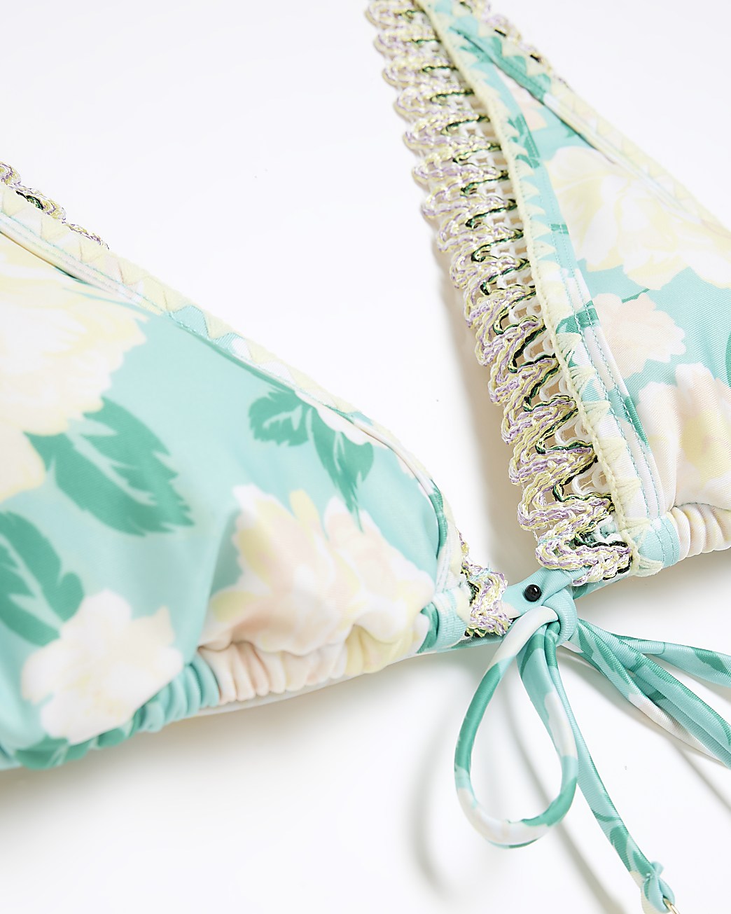 River Island Aqua Floral Print Triangle Bikini Top