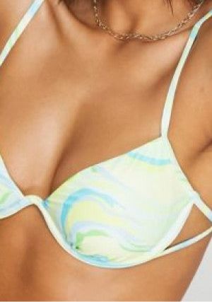 RIVER ISLAND SOFT UNDERWIRE WAVE PRINT BIKINI TOP IN BRIGHT GREEN