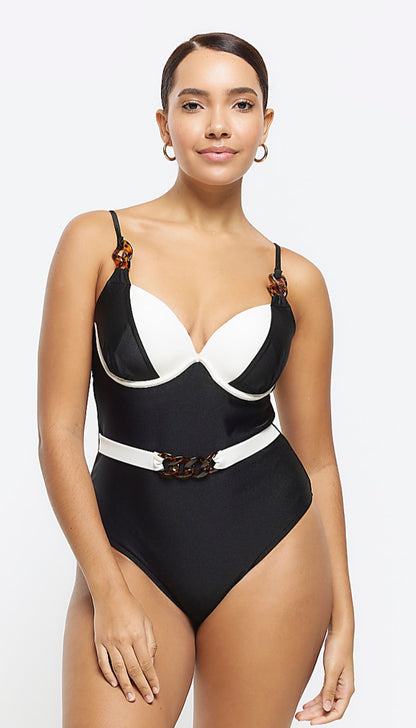 River Island Black Belted Swimsuit