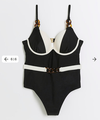 River Island Black Belted Swimsuit