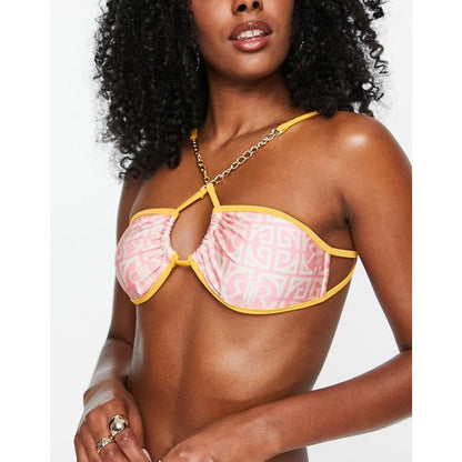 River Island Pink RI Monogram Print Bikini Top