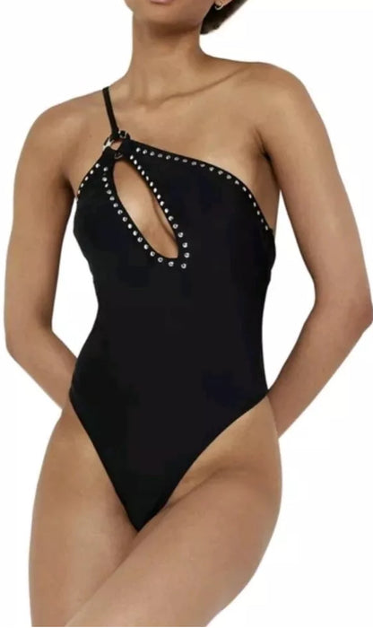 River Island Studded One Shoulder Swimsuit