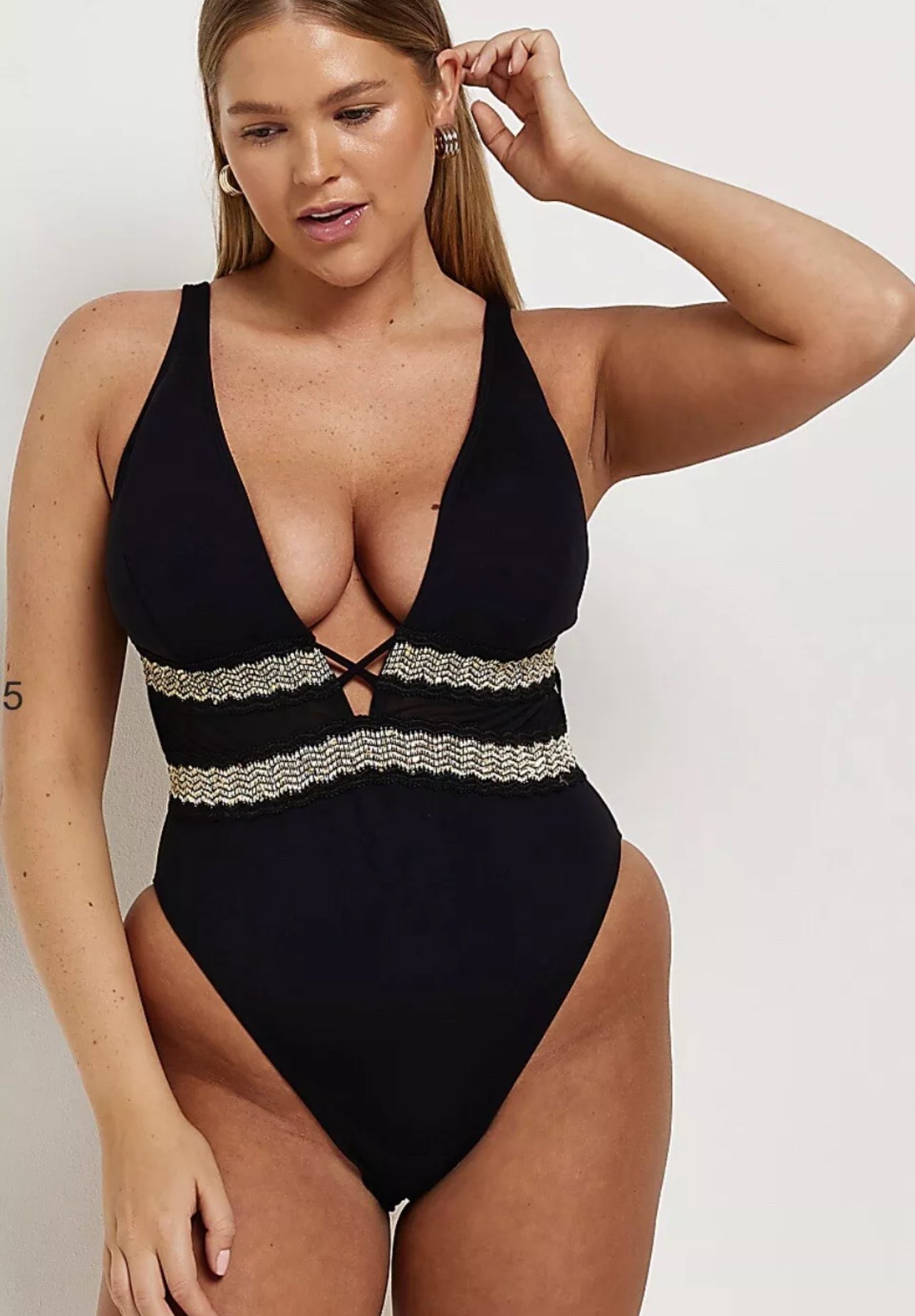 River Island Plunge Swimsuit - with Mesh And Sequins