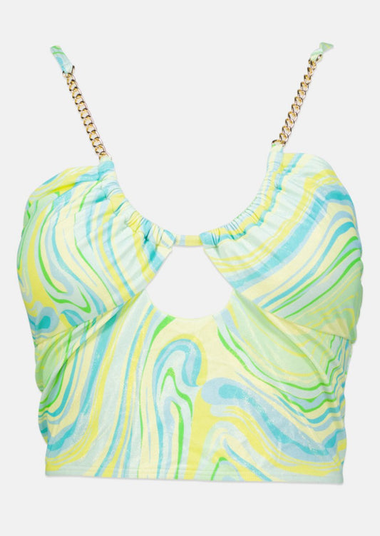 River Island wave green crop tankini top with chain straps - The Birdcage