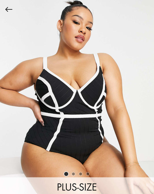 River Island Plus Black Plunge Bandage Swimsuit