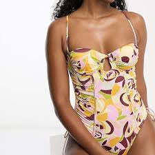 River Island printed ruched balconette swimsuit